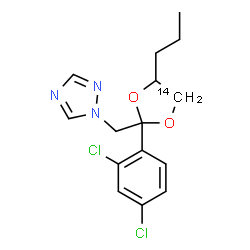 ChemSpider 2D Image | 1-{[2-(2,4-Dichlorophenyl)-4-propyl(5-~14~C)-1,3-dioxolan-2-yl]methyl}-1H-1,2,4-triazole | C1414CH17Cl2N3O2
