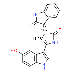 ChemSpider 2D Image | (3E)-3-[5-(5-Hydroxy-1H-indol-3-yl)-2-oxo(3,4-~13~C_2_)-1,2-dihydro-3H-pyrrol-3-ylidene]-1,3-dihydro-2H-indol-2-one | C1813C2H13N3O3