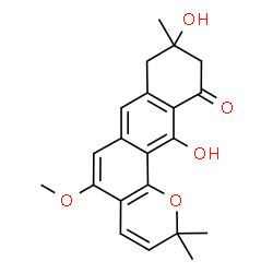 ChemSpider 2D Image | 9,12-Dihydroxy-5-methoxy-2,2,9-trimethyl-2,8,9,10-tetrahydro-11H-naphtho[2,3-h]chromen-11-one | C21H22O5