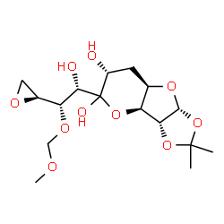 ChemSpider 2D Image | (3aR,3bS,6R,7aR,8aR)-5-{(1S,2S)-1-Hydroxy-2-(methoxymethoxy)-2-[(2S)-2-oxiranyl]ethyl}-2,2-dimethylhexahydro-3bH-[1,3]dioxolo[4,5]furo[3,2-b]pyran-5,6-diol | C16H26O10