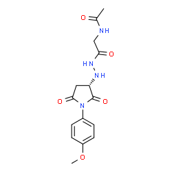 ChemSpider 2D Image | N-(2-{2-[(3S)-1-(4-Methoxyphenyl)-2,5-dioxo-3-pyrrolidinyl]hydrazino}-2-oxoethyl)acetamide | C15H18N4O5