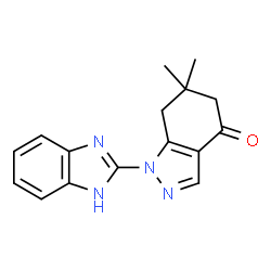 ChemSpider 2D Image | 1-(1H-Benzimidazol-2-yl)-6,6-dimethyl-1,5,6,7-tetrahydro-4H-indazol-4-one | C16H16N4O