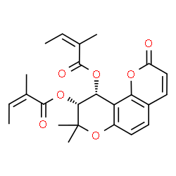 ChemSpider 2D Image | (9R,10R)-8,8-Dimethyl-2-oxo-9,10-dihydro-2H,8H-pyrano[2,3-f]chromene-9,10-diyl (2Z,2'Z)bis(2-methyl-2-butenoate) | C24H26O7