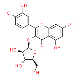 ChemSpider 2D Image | 2-(3,4-Dihydroxyphenyl)-5,7-dihydroxy-4-oxo-4H-chromen-3-yl beta-L-arabinofuranoside | C20H18O11
