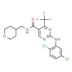 ChemSpider 2D Image | 2-[(2,5-Dichlorophenyl)amino]-N-(tetrahydro-2H-pyran-4-ylmethyl)-4-(trifluoromethyl)-5-pyrimidinecarboxamide | C18H17Cl2F3N4O2