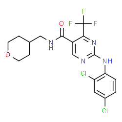 ChemSpider 2D Image | 2-[(2,4-dichlorophenyl)amino]-N-(tetrahydro-2H-pyran-4-ylmethyl)-4-(trifluoromethyl)pyrimidine-5-carboxamide | C18H17Cl2F3N4O2