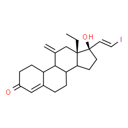 ChemSpider 2D Image | (13S,17R)-13-Ethyl-17-hydroxy-17-[(E)-2-iodovinyl]-11-methylene-1,2,6,7,8,9,10,11,12,13,14,15,16,17-tetradecahydro-3H-cyclopenta[a]phenanthren-3-one | C22H29IO2
