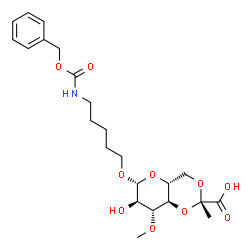 ChemSpider 2D Image | 5-{[(Benzyloxy)carbonyl]amino}pentyl 4,6-O-[(1S)-1-carboxyethylidene]-3-O-methyl-beta-D-glucopyranoside | C23H33NO10