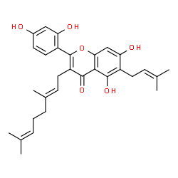 ChemSpider 2D Image | 2-(2,4-Dihydroxyphenyl)-3-[(2E)-3,7-dimethyl-2,6-octadien-1-yl]-5,7-dihydroxy-6-(3-methyl-2-buten-1-yl)-4H-chromen-4-one | C30H34O6