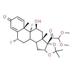 ChemSpider 2D Image | (4aS,4bR,5S,6aS,6bS,9aR,12S)-6b-(Dimethoxyacetyl)-4b,12-difluoro-5-hydroxy-4a,6a,8,8-tetramethyl-4a,4b,5,6,6a,6b,9a,10,10a,10b,11,12-dodecahydro-2H-naphtho[2',1':4,5]indeno[1,2-d][1,3]dioxol-2-one | C26H34F2O7
