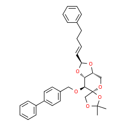 ChemSpider 2D Image | (2'S,3a'R,4S,7'S,7a'R)-7'-(4-Biphenylylmethoxy)-2,2-dimethyl-2'-[(1E)-4-phenyl-1-buten-1-yl]tetrahydrospiro[1,3-dioxolane-4,6'-[1,3]dioxolo[4,5-c]pyran] | C33H36O6