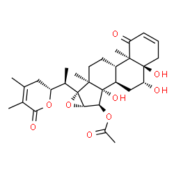ChemSpider 2D Image | (5alpha,6beta,14beta,15alpha,16beta,17alpha,22R)-5,6,14-Trihydroxy-1,26-dioxo-16,17:22,26-diepoxyergosta-2,24-dien-15-yl acetate | C30H40O9