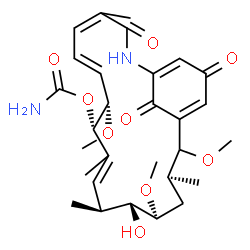ChemSpider 2D Image | (8S,9S,12S,13R,14S,16S)-13-Hydroxy-8,14,17-trimethoxy-4,10,12,16-tetramethyl-3,20,22-trioxo-2-azabicyclo[16.3.1]docosa-1(21),4,6,10,18-pentaen-9-yl carbamate | C29H40N2O9
