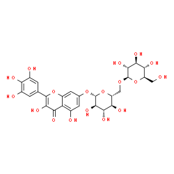 ChemSpider 2D Image | 3,5-Dihydroxy-4-oxo-2-(3,4,5-trihydroxyphenyl)-4H-chromen-7-yl 6-O-beta-D-glucopyranosyl-beta-D-glucopyranoside | C27H30O18
