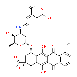 ChemSpider 2D Image | (1S,3S)-3-Acetyl-3,5,12-trihydroxy-10-methoxy-6,11-dioxo-1,2,3,4,6,11-hexahydro-1-tetracenyl 2,3,6-trideoxy-3-{[(2E)-3,4-dicarboxy-2-butenoyl]amino}-alpha-L-lyxo-hexopyranoside | C33H33NO15