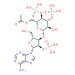 ChemSpider 2D Image | 3'-O-(6-O-Acetyl-3,4-di-O-phosphono-beta-D-glucopyranosyl)adenosine 2'-(dihydrogen phosphate) | C18H28N5O19P3