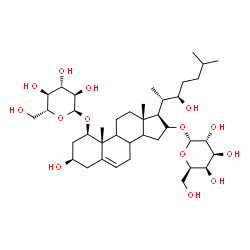 ChemSpider 2D Image | (1beta,3beta,8xi,9xi,14xi,22R)-1-(alpha-D-Glucopyranosyloxy)-3,22-dihydroxycholest-5-en-16-yl alpha-D-galactopyranoside | C39H66O14