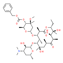 ChemSpider 2D Image | Benzyl (2S,3S,4S,6R)-6-{[(3R,4S,5S,6R,7R,9R,11R,12R,13S,14R)-6-{[(2S,3R,4S,6R)-4-(dimethylamino)-3-hydroxy-6-methyltetrahydro-2H-pyran-2-yl]oxy}-14-ethyl-7,12,13-trihydroxy-3,5,7,9,11,13-hexamethyl-2,
10-dioxooxacyclotetradecan-4-yl]oxy}-4-methoxy-2,4-dimethyltetrahydro-2H-pyran-3-yl carbonate | C45H73NO15
