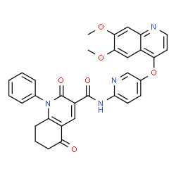 ChemSpider 2D Image | N-{5-[(6,7-dimethoxyquinolin-4-yl)oxy]pyridin-2-yl}-2,5-dioxo-1-phenyl-7,8-dihydro-6H-quinoline-3-carboxamide | C32H26N4O6