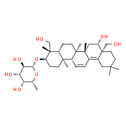 ChemSpider 2D Image | (3alpha,16beta)-16,24,28-Trihydroxyoleana-11,13(18)-dien-3-yl 6-deoxy-beta-D-galactopyranoside | C36H58O8