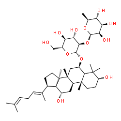 ChemSpider 2D Image | (3alpha,5xi,6beta,12alpha,20E)-3,12-Dihydroxydammara-20(22),24-dien-6-yl 2-O-(6-deoxy-alpha-L-mannopyranosyl)-beta-D-glucopyranoside | C42H70O12