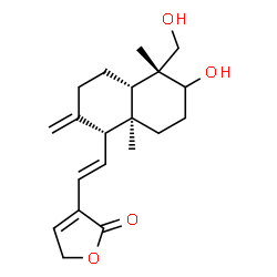 ChemSpider 2D Image | 3-{(E)-2-[(1R,4aS,5R,8aR)-6-Hydroxy-5-(hydroxymethyl)-5,8a-dimethyl-2-methylenedecahydro-1-naphthalenyl]vinyl}-2(5H)-furanone | C20H28O4