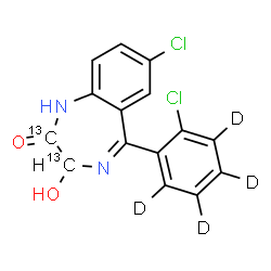 ChemSpider 2D Image | 7-Chloro-5-[2-chloro(~2~H_4_)phenyl]-3-hydroxy(2,3-~13~C_2_)-1,3-dihydro-2H-1,4-benzodiazepin-2-one | C1313C2H6D4Cl2N2O2