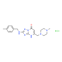 ChemSpider 2D Image | 2-[(4-Methylbenzyl)amino]-5-[(4-methyl-1-piperazinyl)methyl][1,2,4]triazolo[1,5-a]pyrimidin-7(4H)-one hydrochloride (1:1) | C19H26ClN7O