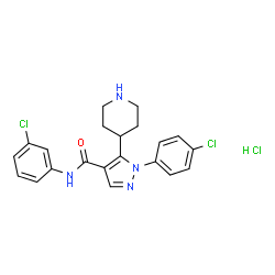ChemSpider 2D Image | N-(3-Chlorophenyl)-1-(4-chlorophenyl)-5-(4-piperidinyl)-1H-pyrazole-4-carboxamide hydrochloride (1:1) | C21H21Cl3N4O