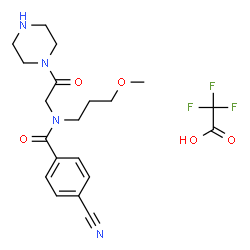 ChemSpider 2D Image | 4-Cyano-N-(3-methoxypropyl)-N-[2-oxo-2-(1-piperazinyl)ethyl]benzamide trifluoroacetate (1:1) | C20H25F3N4O5