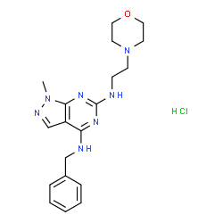 ChemSpider 2D Image | N~4~-Benzyl-1-methyl-N~6~-[2-(4-morpholinyl)ethyl]-1H-pyrazolo[3,4-d]pyrimidine-4,6-diamine hydrochloride (1:1) | C19H26ClN7O