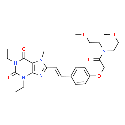 ChemSpider 2D Image | 2-{4-[(E)-2-(1,3-Diethyl-7-methyl-2,6-dioxo-2,3,6,7-tetrahydro-1H-purin-8-yl)vinyl]phenoxy}-N,N-bis(2-methoxyethyl)acetamide | C26H35N5O6