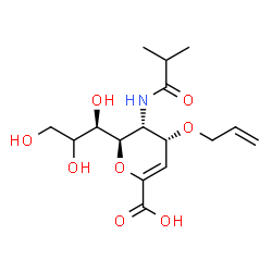 ChemSpider 2D Image | (6R)-4-O-Allyl-2,6-anhydro-3,5-dideoxy-5-(isobutyrylamino)-6-[(1R)-1,2,3-trihydroxypropyl]-L-erythro-hex-2-enonic acid | C16H25NO8