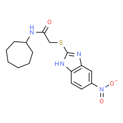 ChemSpider 2D Image | N-cycloheptyl-2-[(6-nitro-1H-benzimidazol-2-yl)thio]acetamide | C16H20N4O3S