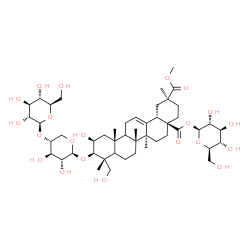 ChemSpider 2D Image | 1-O-[(2beta,3beta,5xi,9xi)-3-{[4-O-(beta-D-Glucopyranosyl)-beta-D-xylopyranosyl]oxy}-2,23-dihydroxy-30-methoxy-28,30-dioxoolean-12-en-28-yl]-beta-D-glucopyranose | C48H76O21