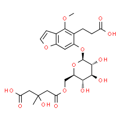 ChemSpider 2D Image | 5-(2-Carboxyethyl)-4-methoxy-1-benzofuran-6-yl 6-O-(4-carboxy-3-hydroxy-3-methylbutanoyl)-beta-D-glucopyranoside | C24H30O14