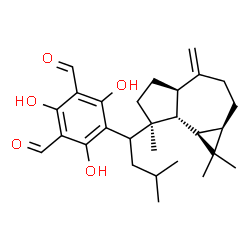 ChemSpider 2D Image | 2,4,6-Trihydroxy-5-{3-methyl-1-[(1aR,4aR,7S,7aR,7bR)-1,1,7-trimethyl-4-methylenedecahydro-1H-cyclopropa[e]azulen-7-yl]butyl}isophthalaldehyde | C28H38O5