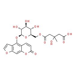 ChemSpider 2D Image | 7-Oxo-7H-furo[3,2-g]chromen-4-yl 6-O-(4-carboxy-3-hydroxy-3-methylbutanoyl)-beta-D-glucopyranoside | C23H24O13