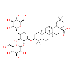 ChemSpider 2D Image | (3beta,5xi,9xi)-3-{[beta-D-Glucopyranosyl-(1->2)-[beta-D-glucopyranosyl-(1->4)]-alpha-L-arabinopyranosyl]oxy}olean-12-en-28-oic acid | C47H76O17