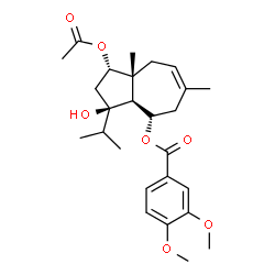 ChemSpider 2D Image | (1S,3R,3aS,4S,8aR)-1-Acetoxy-3-hydroxy-3-isopropyl-6,8a-dimethyl-1,2,3,3a,4,5,8,8a-octahydro-4-azulenyl 3,4-dimethoxybenzoate | C26H36O7
