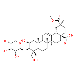 ChemSpider 2D Image | (2beta,3beta,5xi,9xi)-2,23-Dihydroxy-30-methoxy-30-oxo-3-(beta-D-xylopyranosyloxy)olean-12-en-28-oic acid | C36H56O11
