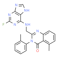 ChemSpider 2D Image | 2-{[(2-Fluoro-7H-purin-6-yl)amino]methyl}-5-methyl-3-(2-methylphenyl)-4(3H)-quinazolinone | C22H18FN7O