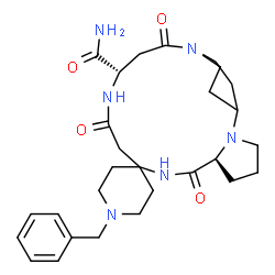 ChemSpider 2D Image | (6'S,13'S)-1-Benzyl-7',11',15'-trioxospiro[piperidine-4,9'-[2,8,12,16]tetraazatricyclo[14.2.2.0~2,6~]icosane]-13'-carboxamide | C28H40N6O4
