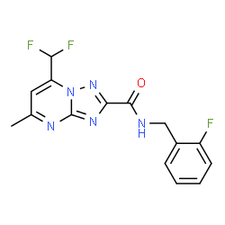 ChemSpider 2D Image | 7-(Difluoromethyl)-N-(2-fluorobenzyl)-5-methyl[1,2,4]triazolo[1,5-a]pyrimidine-2-carboxamide | C15H12F3N5O