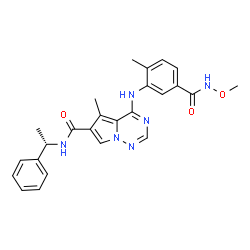 ChemSpider 2D Image | 4-{[5-(Methoxycarbamoyl)-2-methylphenyl]amino}-5-methyl-N-[(1S)-1-phenylethyl]pyrrolo[2,1-f][1,2,4]triazine-6-carboxamide | C25H26N6O3