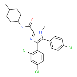 ChemSpider 2D Image | 5-(4-Chlorophenyl)-4-(2,4-dichlorophenyl)-1-methyl-N-(4-methylcyclohexyl)-1H-imidazole-2-carboxamide | C24H24Cl3N3O