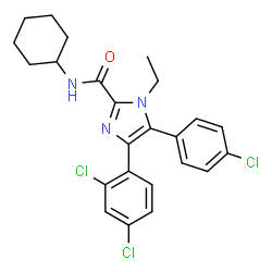 ChemSpider 2D Image | 5-(4-Chlorophenyl)-N-cyclohexyl-4-(2,4-dichlorophenyl)-1-ethyl-1H-imidazole-2-carboxamide | C24H24Cl3N3O