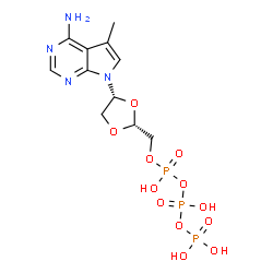 ChemSpider 2D Image | Triphosphoric acid, mono[[(2R,4R)-4-(4-amino-5-methyl-7H-pyrrolo[2,3-d]pyrimidin-7-yl)-1,3-dioxolan-2-yl]methyl] ester | C11H17N4O12P3