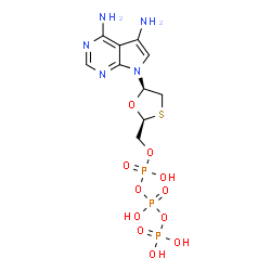 ChemSpider 2D Image | Triphosphoric acid, mono[[(2S,5R)-5-(4,5-diamino-7H-pyrrolo[2,3-d]pyrimidin-7-yl)-1,3-oxathiolan-2-yl]methyl] ester | C10H16N5O11P3S