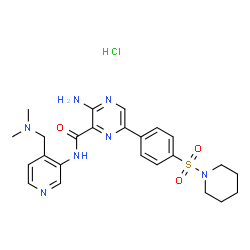ChemSpider 2D Image | 3-Amino-N-{4-[(dimethylamino)methyl]-3-pyridinyl}-6-[4-(1-piperidinylsulfonyl)phenyl]-2-pyrazinecarboxamide hydrochloride (1:1) | C24H30ClN7O3S